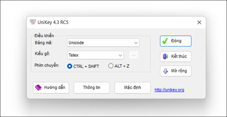 Giao diện Unikey Giao diện Unikey