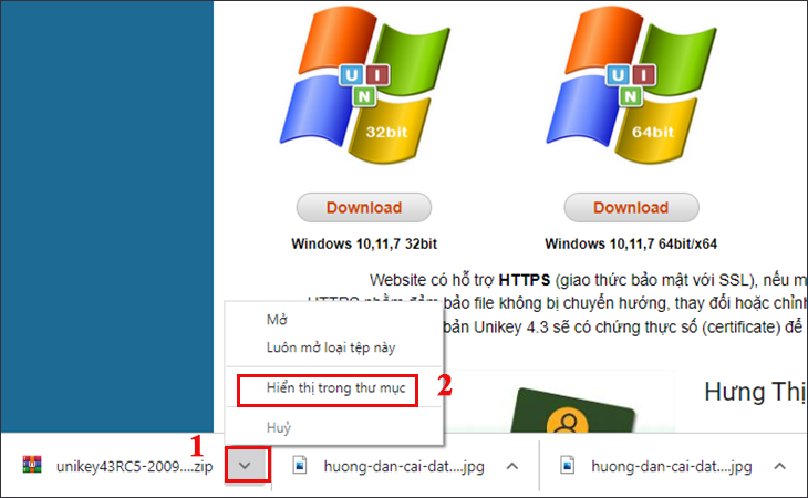 Sau đó bạn chọn Hiển thị trong thư mục. Sau đó bạn chọn Hiển thị trong thư mục.
