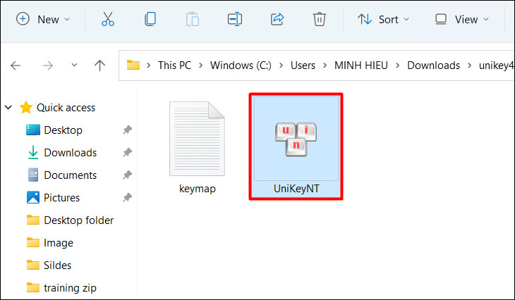 Nhấn vào file đã giải nén và chọn tiếp file UniKeyNT.exe Nhấn vào file đã giải nén và chọn tiếp file UniKeyNT.exe