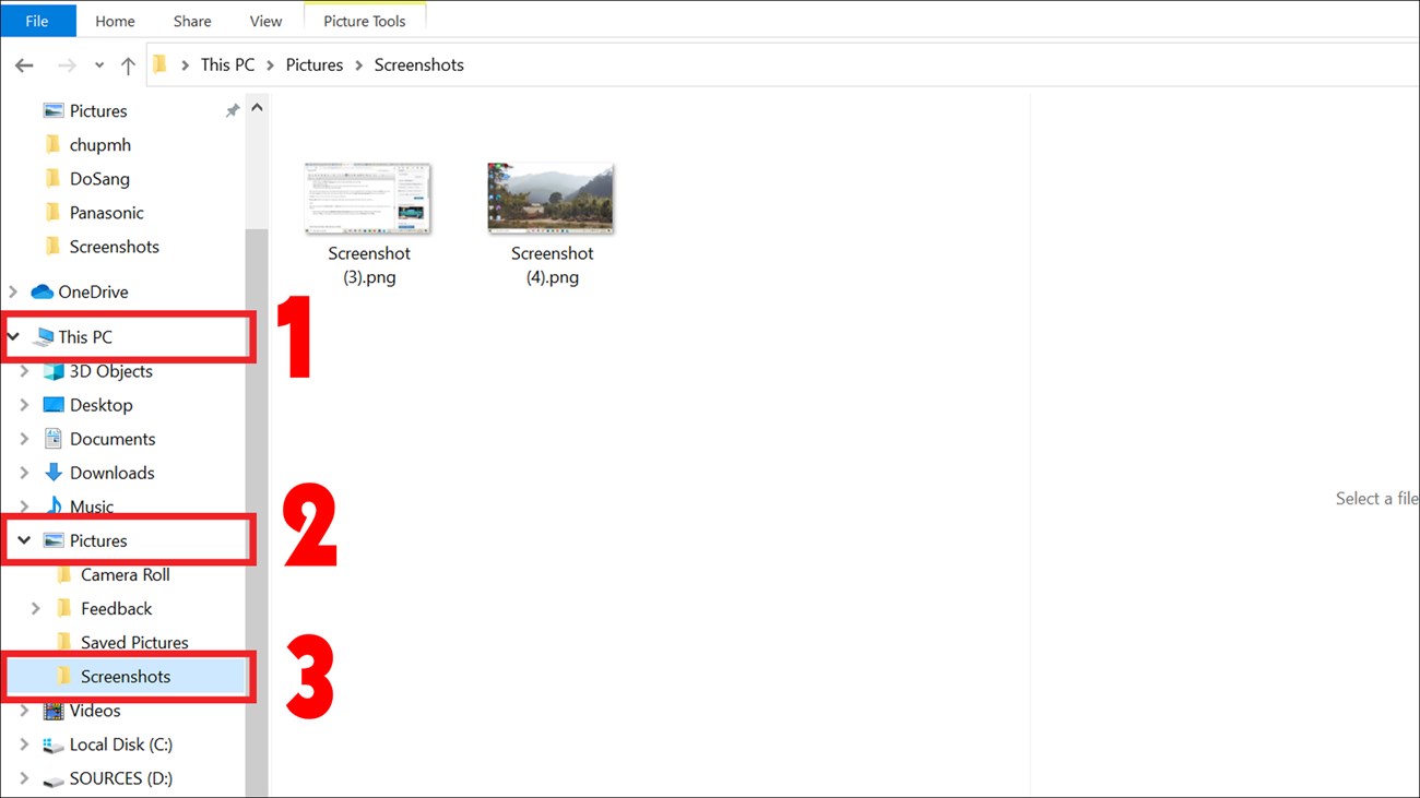 Truy cập vào My Computer (This PC) và chọn Screenshots Truy cập vào My Computer (This PC) và chọn Screenshots