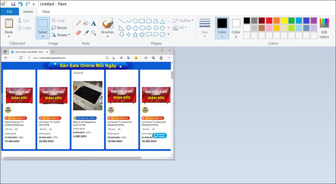 Vào ứng dụng Paint và ấn Ctrl + V để dán hình ảnh vừa chụp Vào ứng dụng Paint và ấn Ctrl + V để dán hình ảnh vừa chụp