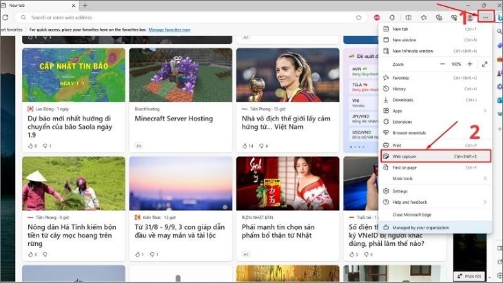 Nhấn vào biểu tượng ba chấm trên thanh địa chỉ và chọn Web Capture