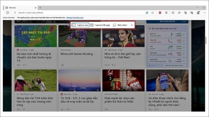 Có 3 lựa chọn là Capture area, Capture full page và Web select