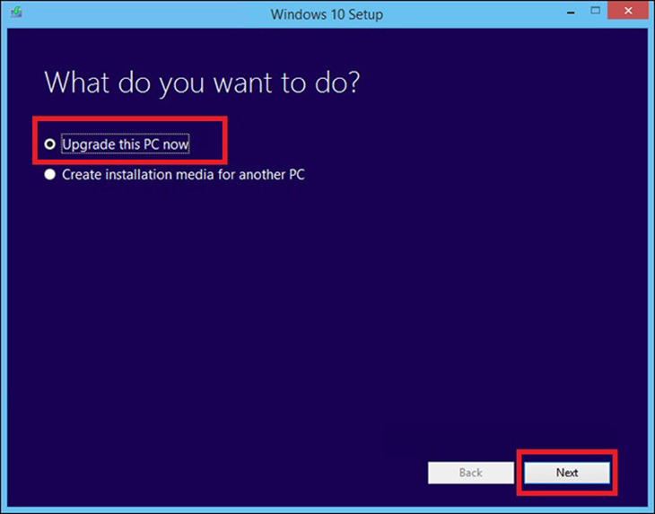 chọn “Upgrade this PC now”, rồi nhấn “Next” chọn “Upgrade this PC now”, rồi nhấn “Next”