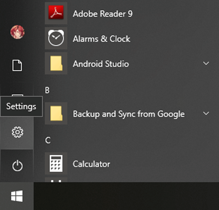 Mở Start và chọn Settings Mở Start và chọn Settings