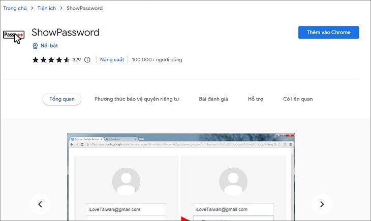 Bạn chọn Thêm vào Chrome để cài đặt tiện ích ShowPassword