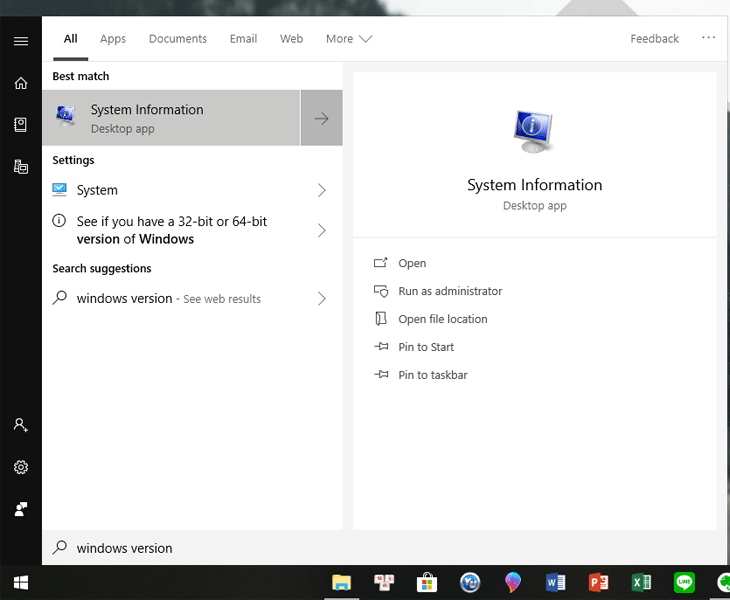Nhập Windows version vào khung tìm kiếm của Cortana Nhập Windows version vào khung tìm kiếm của Cortana