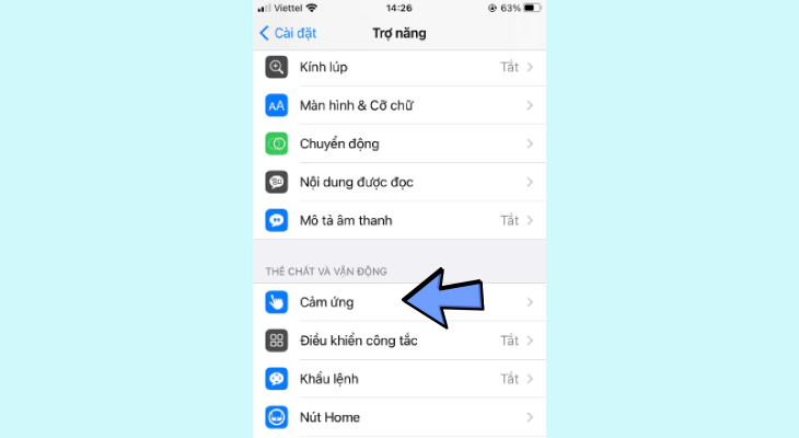 Bấm vào Khả năng truy cập. nhấp vào liên lạc