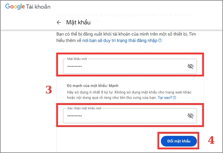 Nhập mật khẩu cũ, mật khẩu mới và nhấn 